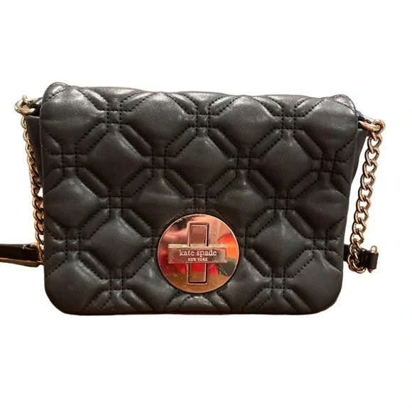 Kate Spade quilted front flap foldover flap w/chain, silver medallion closure B7